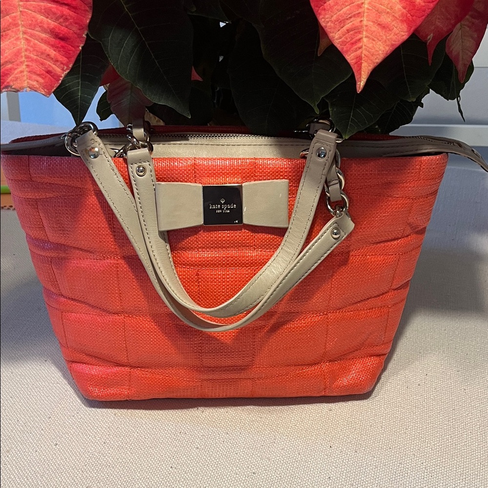 Kate Spade Vibrant Orange Tote with Cream Accents